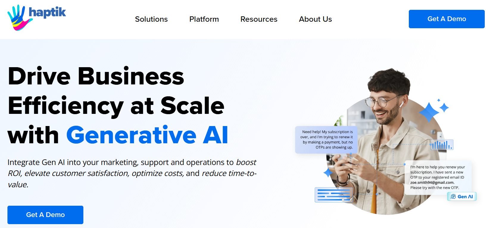 Haptik homepage screenshot